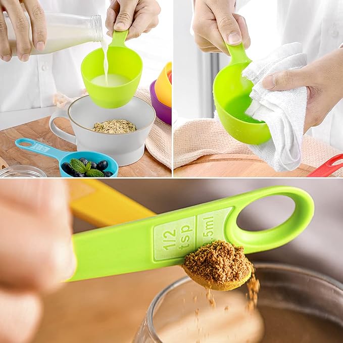 12 Piece Measuring Cups and Spoons Set, Colored Kitchen Measure Tools, Durable Nesting Cups and Spoons for Dry and Liquid, Dishwasher Safe (10)