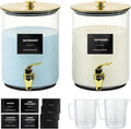 Glass Laundry Detergent Dispenser for Laundry Room Organization(2, Gold) | 1 Gallon Large Liquid Soap Dispenser with Black Metal Lid & Leak-Proof Spigot, 2 Measured Cups, 2 Silicone Mats & 9 Labels