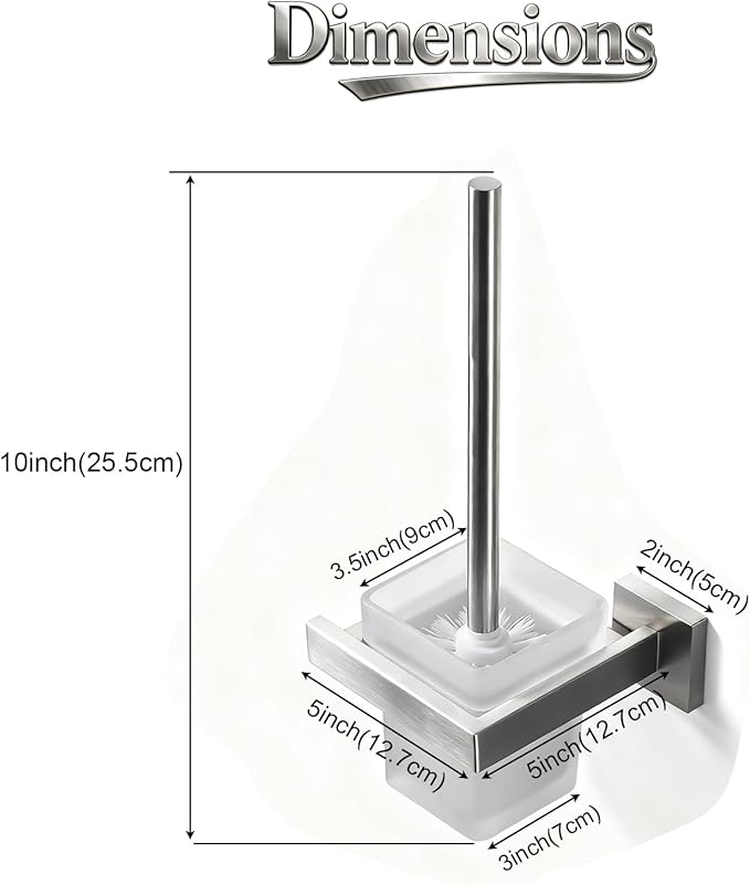 Toilet Brush and Holder Set, NEWRAIN 304 Stainless Steel Wall Mounted Toilet Brush with Long Brush Handle, Brushed Nickel Toilet Scrubber, Glass Canister