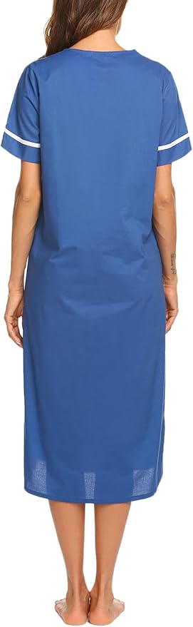 Ekouaer Womens Snap Front Dusters Cotton Housecoat Short Sleeve Nightgown House Dress With Pockets