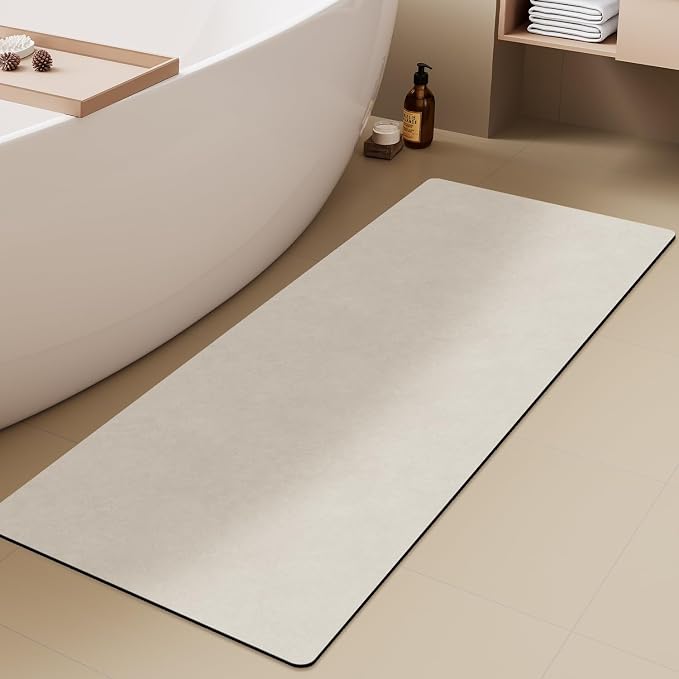 TYUU White Bath Mat, Bathroom Rugs Non Slip Washable Thin Absorbent Quick Dry Bath Mat Fits Under Door Bathroom Floor Mat Perfect for Bath, Shower, or Sink 24"x70" White