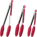 TTVOVO Silicone Tongs for Cooking Heat Resistant Kitchen Tongs Red 3Pcs