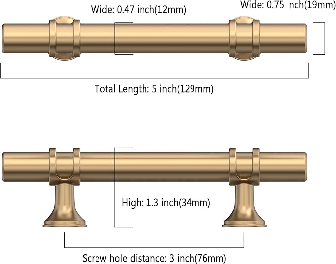 Asidrama 6 Pack 3 Inch(76mm) Champagne Bronze Cabinet Pulls Heavy-Duty Solid Kitchen Cabinet Handles Champagne Gold Drawer Hardware for Bathrooms Cabinets