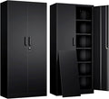 Metal Garage Storage Cabinet with 2 Doors and 5 Adjustable Shelves - 71" Steel Lockable File Cabinet,Locking Tool Cabinets for Office,Home,Garage,Gym,School (Black)