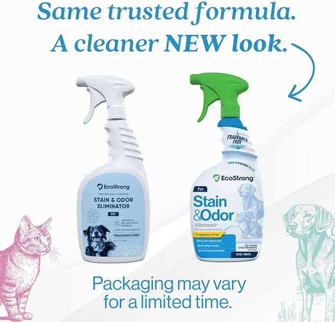 Eco Strong Pet Stain and Odor Remover - Cat Urine Enzyme Cleaner, Urine Destroyer for Dogs, Pet Urine Enzyme Cleaner [All New Fragrance Free] - 32oz