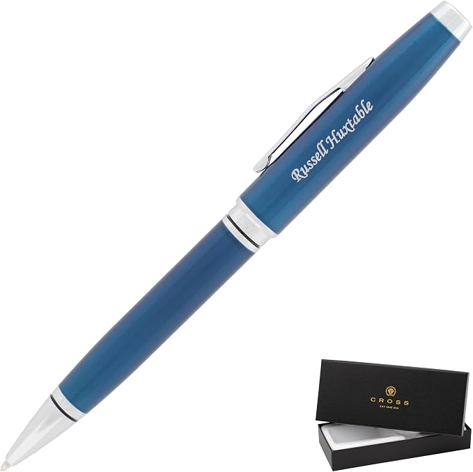 Cross Coventry Ballpoint Pen, Blue Lacquer with Chrome Trim, Custom Engraved — Graduation, Promotion, Office, or New Hire Gift