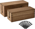 KIRIGEN Wooden Cable Management Box Set of 2, Cord Organizer, Brown | Large and Small Solid Wood Boxes with Removable Lids for Power Strips, Chargers, Routers, and Desks Home Office