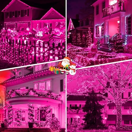 164 FT 500 LED Pink String Lights, Plug in Fairy Lights with 8 Modes, Waterproof Twinkle Light for Bedroom, Christmas Tree, Valentine's Day, Wedding Party, Halloween Decor