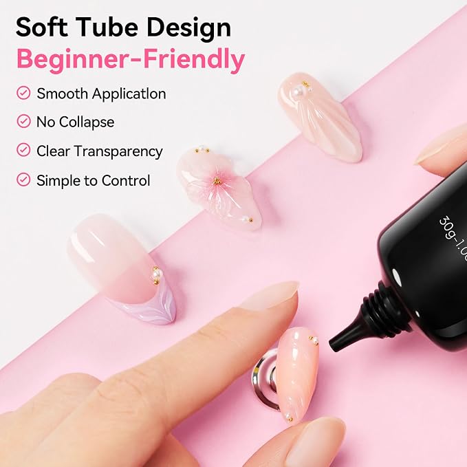 Makartt 3D Nail Gel, 30g Sculpting Gel Glue for Drawing, Molding, Nail DIY | No Wipe, Clear Rhinestone Glue, Gems Decoration, Carving and Painting Nail Art