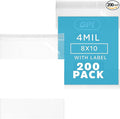 GPI - 8" x 10" - Bulk Pack of 200, 4 Mil Thick, Heavy Duty, Clear Plastic Reclosable Zip Bags, With Write-on White Block for Labeling, Strong & Durable Poly Baggies With Resealable Zipper Top Lock.