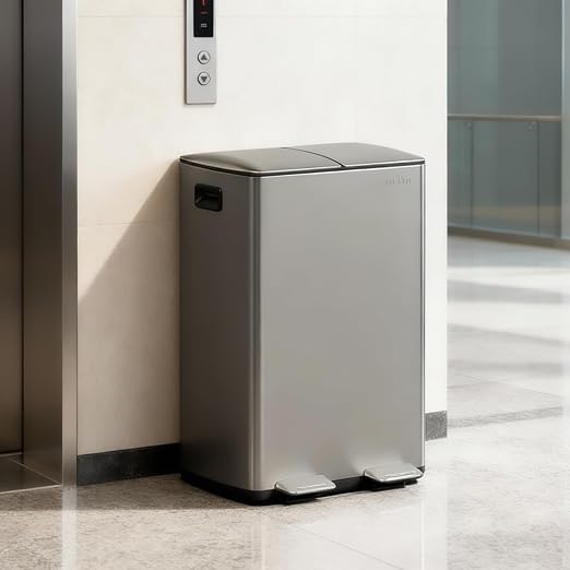 mVm Kitchen Trash Can, 16 Gal (2x8Gal) Dual Trash Can with Lids, 2 Compartment Recycling Bin Anti-Fingerprint for Kitchen Office Garbage Can