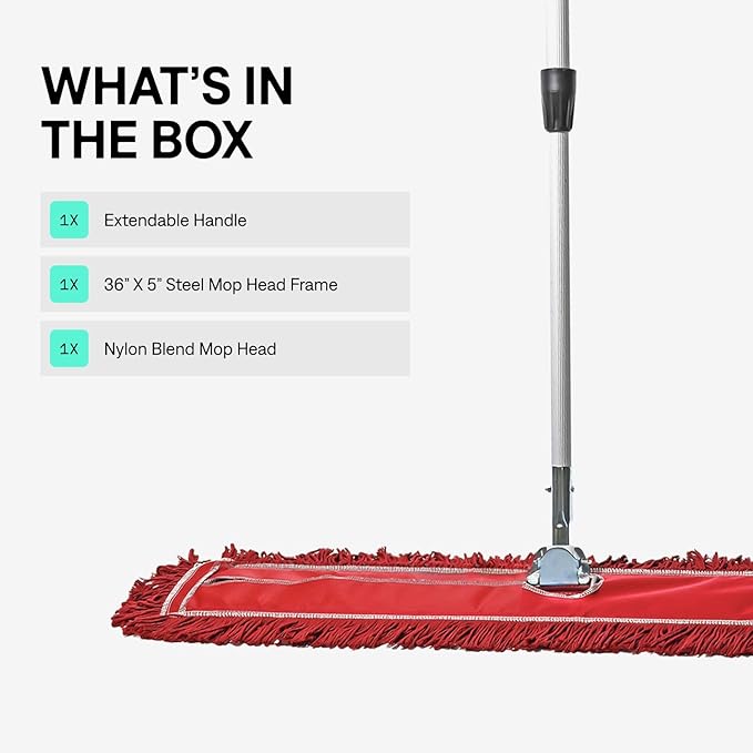 36 Inch Red Commercial Dust Mop & Floor Sweeper with Extendable Handle – Mop for Hardwood, Tile, and Concrete Floor Cleaning