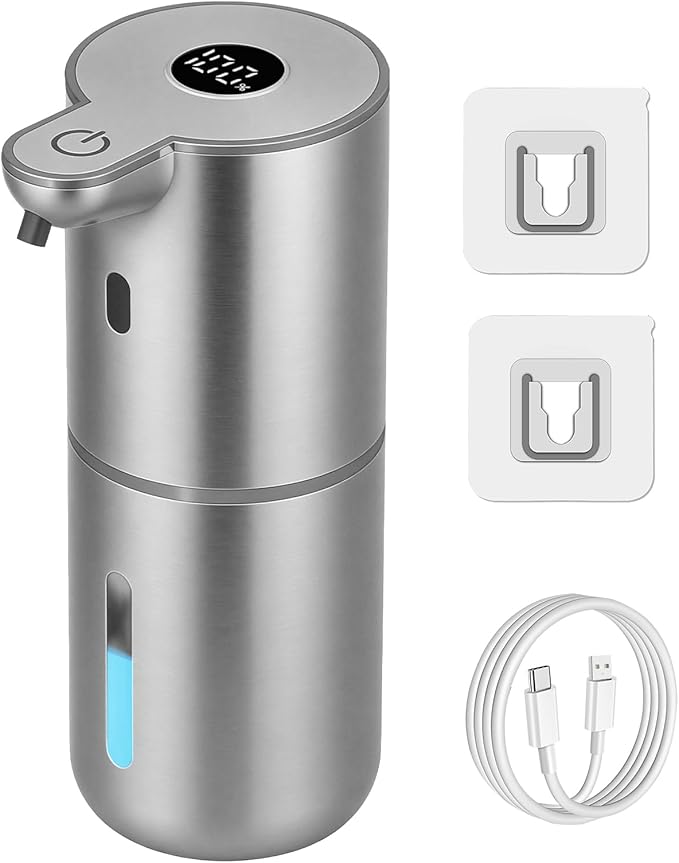 OHIFAST Automatic Liquid Soap Dispenser Touchless, USB Rechargeable Smart Hand Soap Dispenser, 6-Level Adjustable, 12.8oz/380mL Wall Mounted for Bathroom Kitchen Accessories Dish Soap-Silver