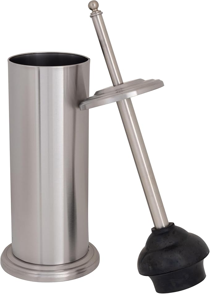 Bath Bliss Bathroom Accessories 3 Piece Trash Can, Plunger & Toilet Brush Combo Bath Set, Stainless Steel Silver (AZ-120001-SS)
