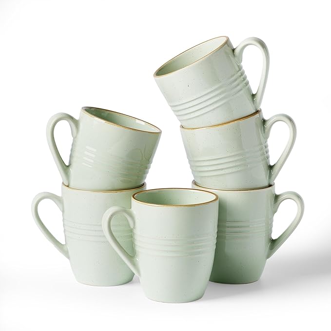 famiware Jupiter Coffee Mugs Set of 6, 13oz Coffee Mug, Microwave and Dishwasher Safe, Coffee Cups with Handle for Coffee, Tea, Cocoa, Milk, Light Green