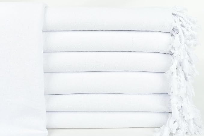 Turkish Beach Towels Set of 6, for Tie-dye, Oversized 72x40" Turkish Cotton | Soft Hammam Peshtemal, Sand Free, Quick-Dry, Absorbent Bath Towel | Lightweight & Compact for Travel, Pool, Gym, Spa - White