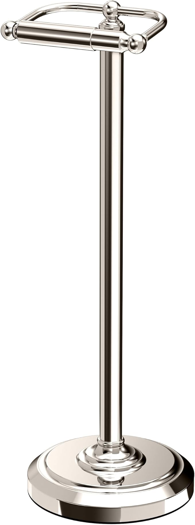 Gatco 1436PN Toilet Paper Holder Stand, Freestanding Floor Stand for Bathroom, Polished Nickel, Weighted Base, 22 Inch