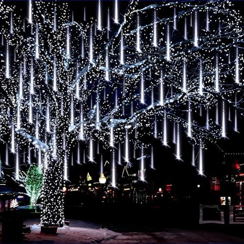 Aukora Christmas Lights Outdoor, White Meteor Shower Lights UL Certified