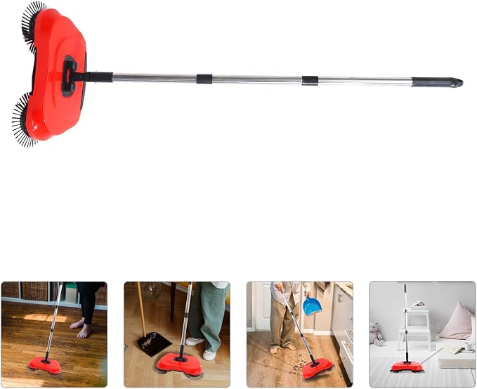 PRETYZOOM Hand Push Sweeper 3-in-1 Rotating Broom Dustpan Floor Cleaner with Adjustable Handle for Hardwood Tile Marble Floors
