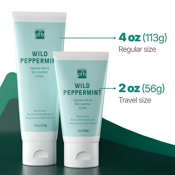 PFB Vanish Ingrown Hair Treatment & Skin Soother Cream (2oz), Face & Body Razor Bump Treatment, After Shave Cream for Ingrown Hairs & Razor Bumps, All Gender & Skin Types - Wild Peppermint