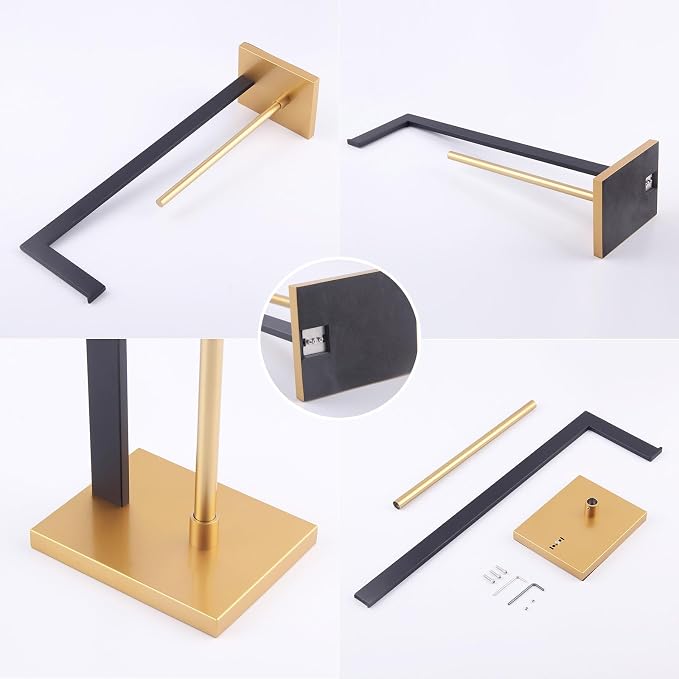 GERZWY Free Standing Toilet Paper Holder, SUS 304 Stainless Steel Toilet Paper Stand with Reserve (Black & Gold) DZY004-BD