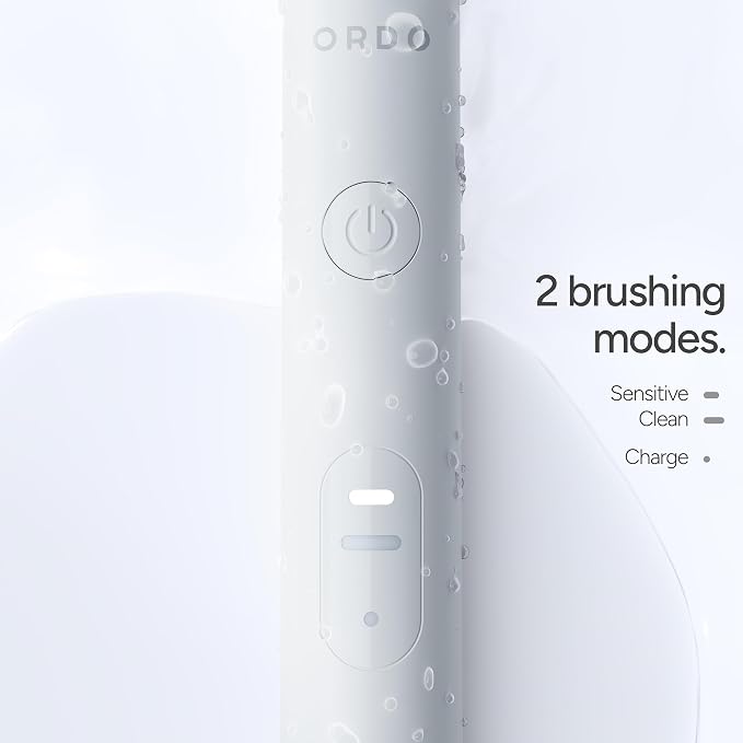 ORDO Sonic Lite Electric Toothbrush, Adults, Rechargeable, USB-C, Snow | Rechargeable sonic electric toothbrush, 35,000 pulses/min, dual modes, smart timer, 5+ week battery, USB-C charger