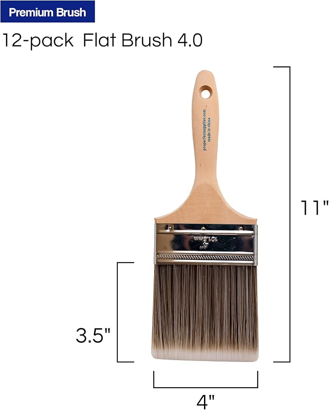 12PK 4 inch Flat BrushPremium Wall/Trim House Paint Brush Set Great for Professional Painter and Home Owners Painting Brushes for Cabinet Decks Fences Interior Exterior & Commercial Paintbrush.