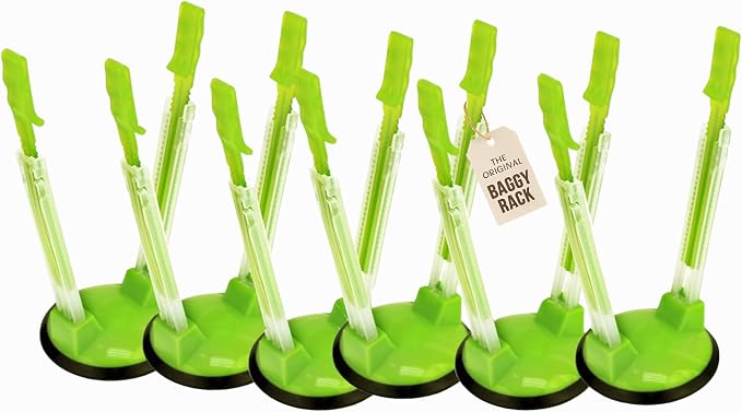 Baggy Rack - (6 Pack) Sandwich Bag Racks, Clip Food Storage Bags Onto Holder, Best Opener for Freezer & Storage Baggie - Ideal Plastic Kitchen, No Hassle Cooking Gadget Solutions For a Clean Pour | Snacks, Meal Prep Ingredients With No Food Like an Ext...