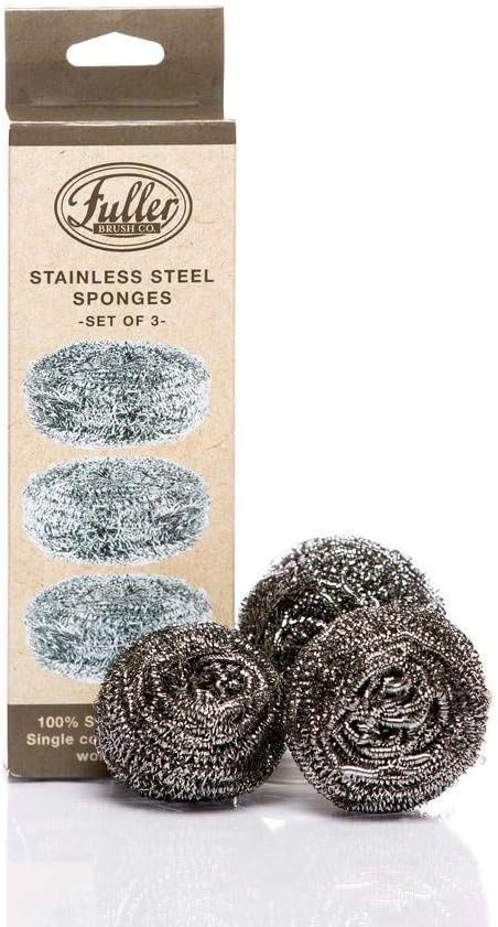 Fuller Brush Stainless Steel Scrubbing Sponges – 1-Pack (1 Set of 3 = 3 Pieces) – Heavy Duty Kitchen Scour Sponges for Dishes, Pots & Pans