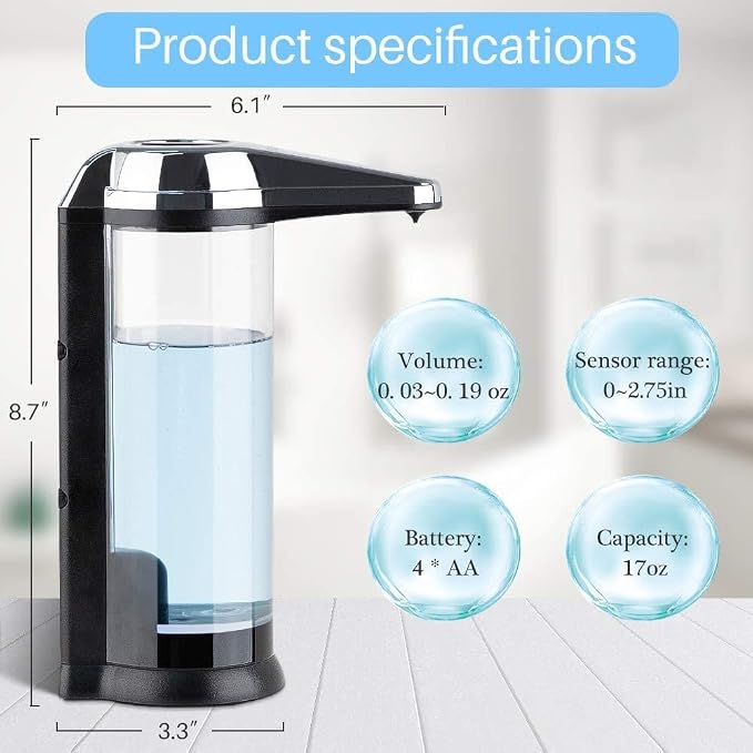 Secura 17oz Automatic Liquid Soap Dispenser, Touchless Battery Operated Hand Soap Dispenser with Adjustable Soap Dispensing Volume Control Dial, Personal Care Dispenser (Chrome-2Pcs)