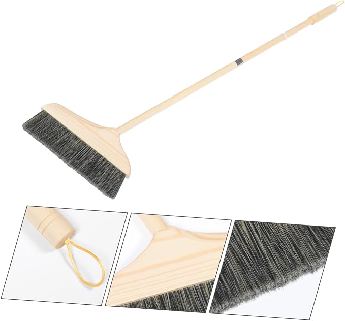 Long Handle Soft Bristle Broom Dustpan Set Floor Cleaning Broom for Indoor and Outdoor Use Anti-Static Pine Wood Sweeping Brush for Home Kitchen and RV