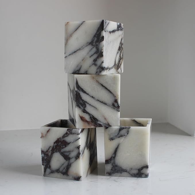 Calacatta Viola Marble Toothbrush Holders for Bathroom, Natural Marble Canisters, Makeup Brush Holder Countertop Organizer
