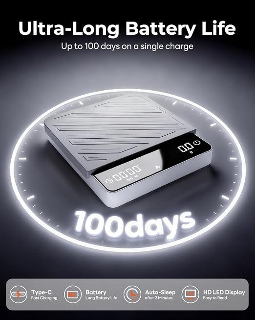 Digital Mini Coffee Scale with Timer - Mini Espresso Scale with Flow Rate Indicator & Brew Ratio, 4 Smart Modes Rechargeable 2kg/0.1g Precision Scale for Pour Over, Kitchen, Matcha, White