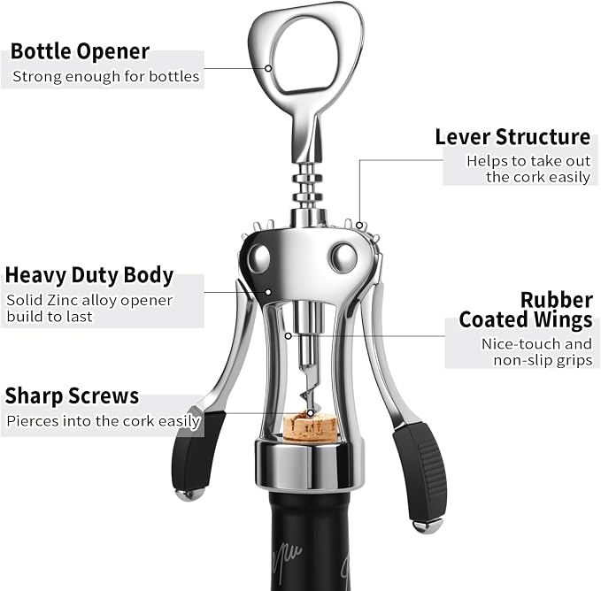 10PCS Wing Corkscrew Wine Opener Bulk,2IN1 Cork Screw Wine Bottle Opener Manual with Beer Bottles Opener Stainless Steel Wine Openers Tool for Wedding Party Favors Groomsmen Waiters Bartenders Servers