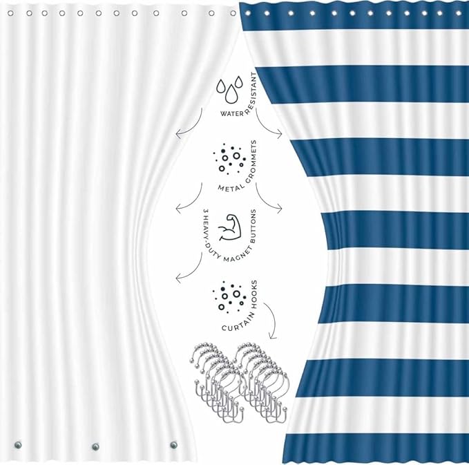 Clara Clark Bathroom Set - Navy Bathroom Accessories Set, 20PC Bathroom Accessory Set, Shower Curtain Set with Liner, Toothbrush Holder, Soap Dispenser, Soap Dish, Toilet Brush Holder, and Trash Can