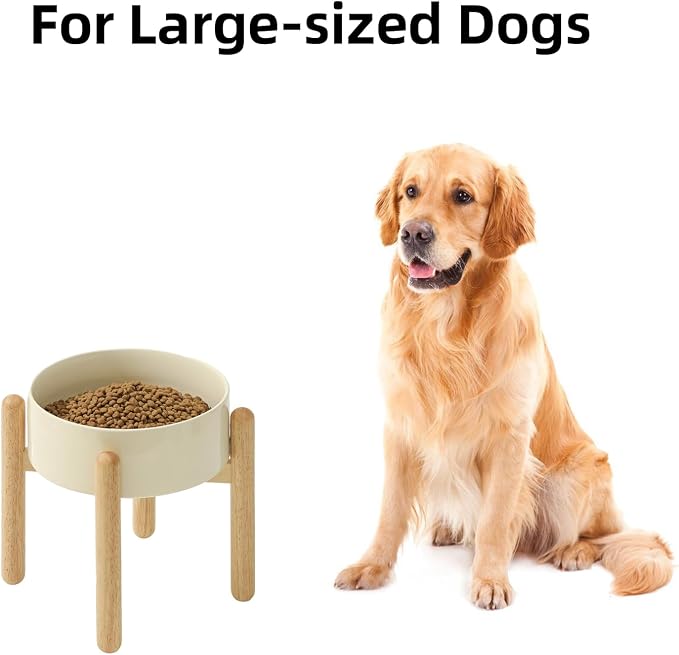 Havniva Elevated Dog Bowls Ceramic Dog Bowls with Stand, Dog Food Bowl | 8.3” Raised Dog Bowls with Non-Slip Wood Stand, Dog Food and Water Bowl Set, Dog Feeding Bowls for Large Dogs