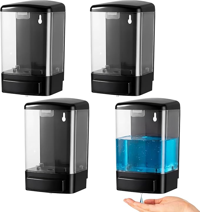 Hushee 4 Pcs Plastic Wall Mounted Soap Dispenser Commercial Manual Soap Containers Wall Dispenser for Kitchen Shower Hotel Liquid Shampoo Gel Chamber(33.8 oz 1000 ml,Clear)