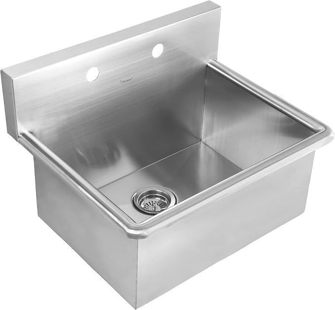 Whitehaus WHNC2520-BSS Noah's Collection 25-Inch Commercial Drop-In Laundry-Scrub Sink, Brushed Stainless Steel