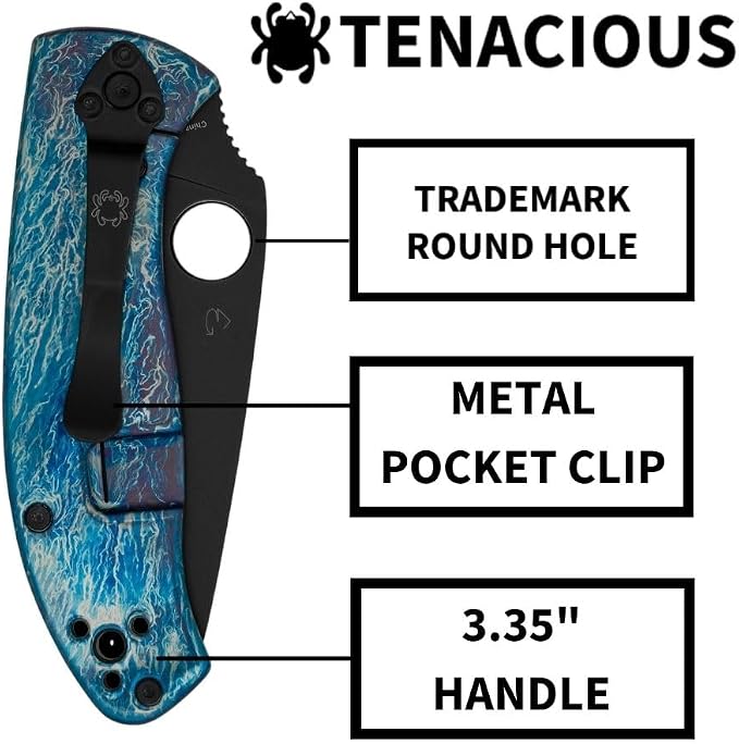 Spyderco Tenacious Disarray Folding Pocket Knife, PlainEdge | 7.74" Overall Length, Black Oxide 3.3" D2 Steel Blade, Titanium Handle, R.I.L Lock, Full-Flat Grind