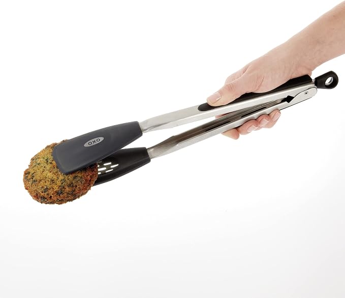 OXO Good Grips Large Silicone Flexible Turner, Stainless Steel & Good Grips Silicone Flexible Tongs Stainless,Black,