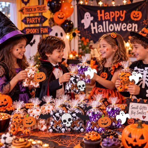 Poen 27 Pack Halloween Mini Plush Bears with Cards Set for Kids Classroom