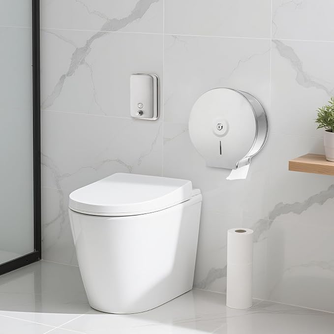 3 Pcs Commercial Toilet Paper Dispenser and Soap Dispenser Set-Stainless Steel,Wall Mount,Large Capacity Manual Liquid Pump Rust Proof Leak Free for Home Bathroom