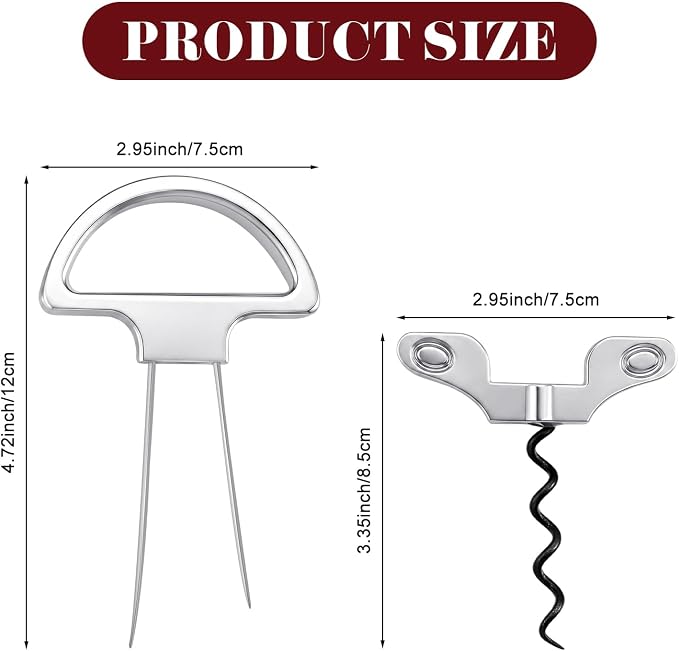 Ah So Wine Opener Two Part Stainless Steel Vintage Corkscrew Cork for Easy Remover Two Prong Cork Puller for Delicate Old Corks