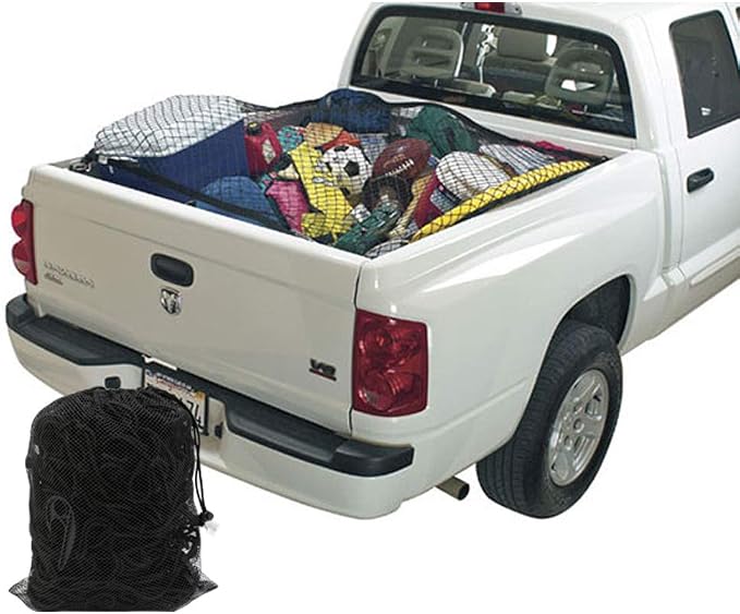 7' x 5' Heavy Duty Bungee Cord Cargo Net Stretches to 14' x 10'-Latex Truck Bed Mesh with 12Pcs Free Adjustable Hooks for Secure Carrying on Roof Luggage Rack,Cargo Carrier and Pickup Truck Bed