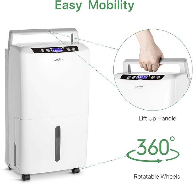 Waykar 34 Pints Energy Star Dehumidifier for Spaces up to 2,000 Sq. Ft at Home, in Basements and Large Rooms with Drain Hose and 0.66 Gallons Water Tank