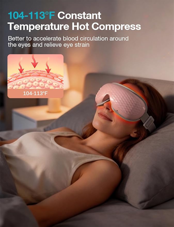 ALLJOY Eye Massager with Heat,Birthday Gifts for Women Men, Bluetooth Music Sleep Mask for Migraine Relief, Eye Strain, Dark Circles & Dry Eyes(Pink)