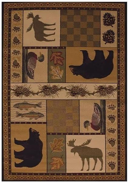 Rustic Cabin Deer Rugs 3x5 Feet Lodge Bear Fish Area Rug for Hallway Laundry Room Bathroom Non-Slip Cabin Bear Indoor Decorative Carpet