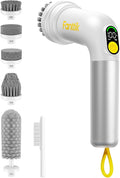 Fanttik G9 Handy Cordless Electric Spin Scrubber, MagnaStorm Motor, Dual-Speed, 5 Brush Heads, LED Display, IPX7 Waterproof, 2500mAh with Type-C Charging, for Kitchen, Sink, Tile, Stove- White