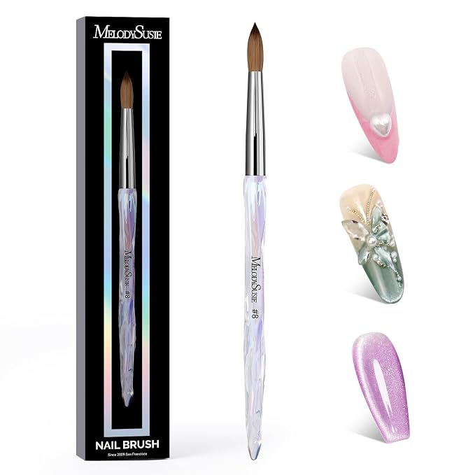 MelodySusie Kolinsky Acrylic Nail Brush, 100% Pure Kolinsky Hair, Professional Nail Brush for Acrylic Powder Nail Extension and 3D Nail Carving, for DIY Home Salon, Size 8
