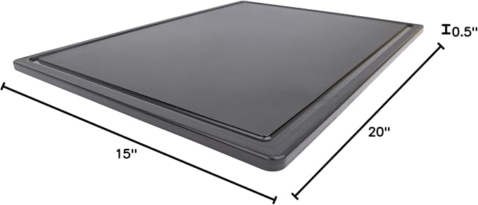 Commercial Grade Large 20 x 15 Black Cutting Board with Groove - 1/2" Thick HDPE for Grilling, BBQ, Steaks and Meats - NSF Approved for Food Service Kitchens